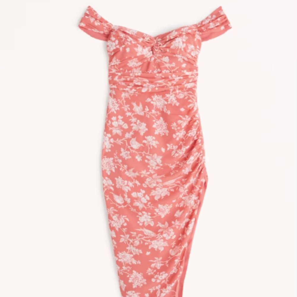 Abercrombie Off-The-Shoulder Ruched Midi Dress